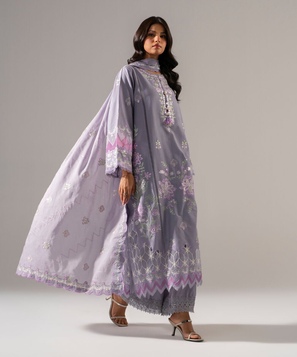 3 Piece - Embroidered Dobby Suit — Sapphire view 3