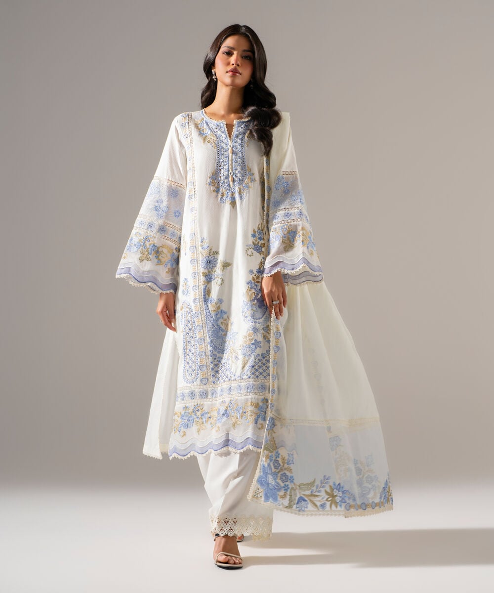 3 Piece - Embroidered Dobby Suit — Sapphire