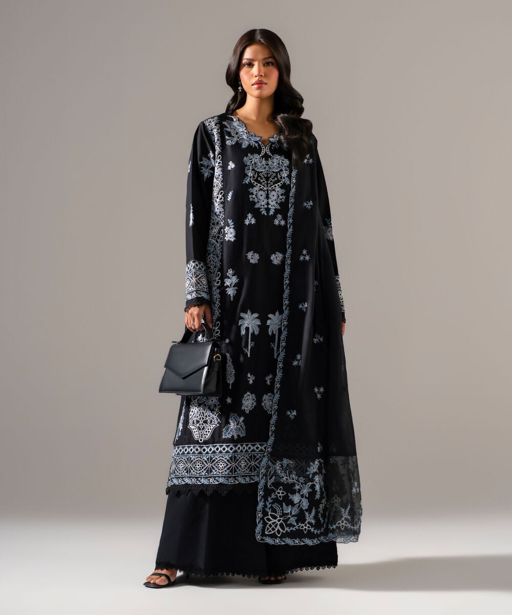 3 Piece - Embroidered Dobby Suit — Sapphire