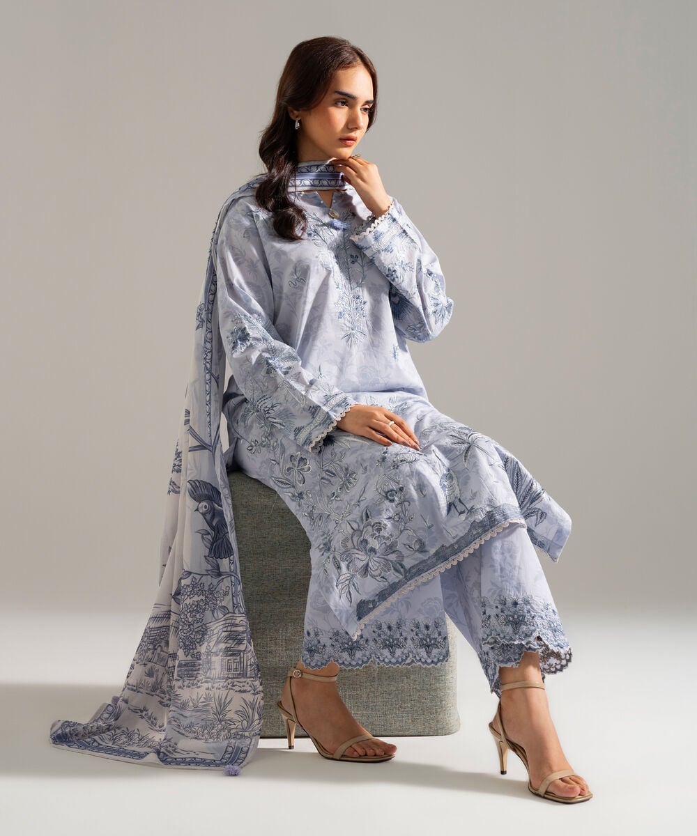 3 Piece - Embroidered Lawn Suit — Sapphire