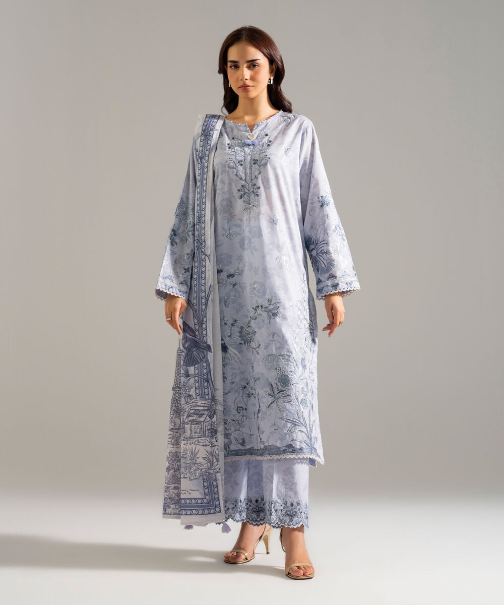 3 Piece - Embroidered Lawn Suit — Sapphire view 3