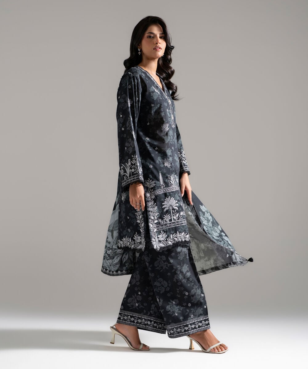 3 Piece - Embroidered Lawn Suit — Sapphire view 3