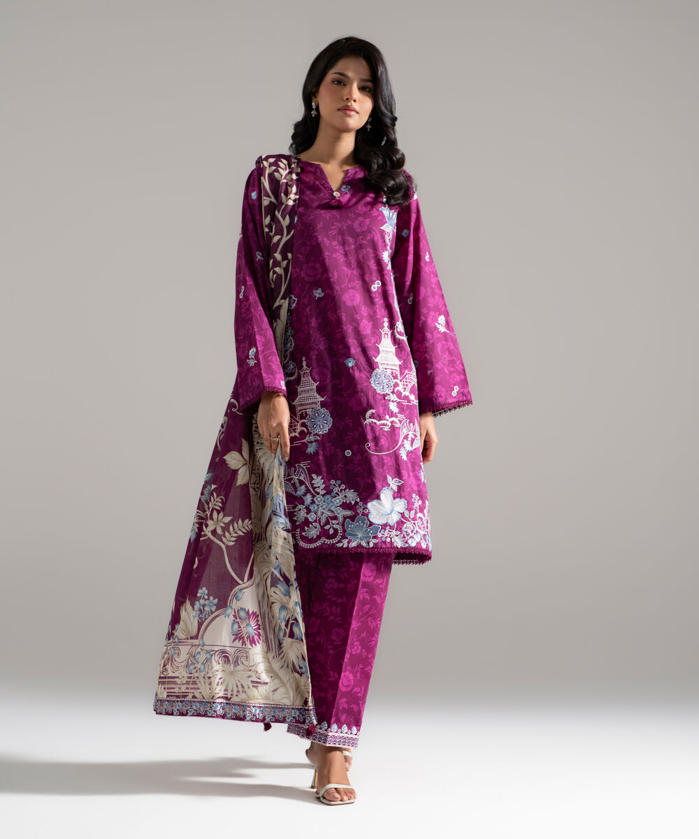 3 Piece - Embroidered Lawn Suit — Sapphire view 3