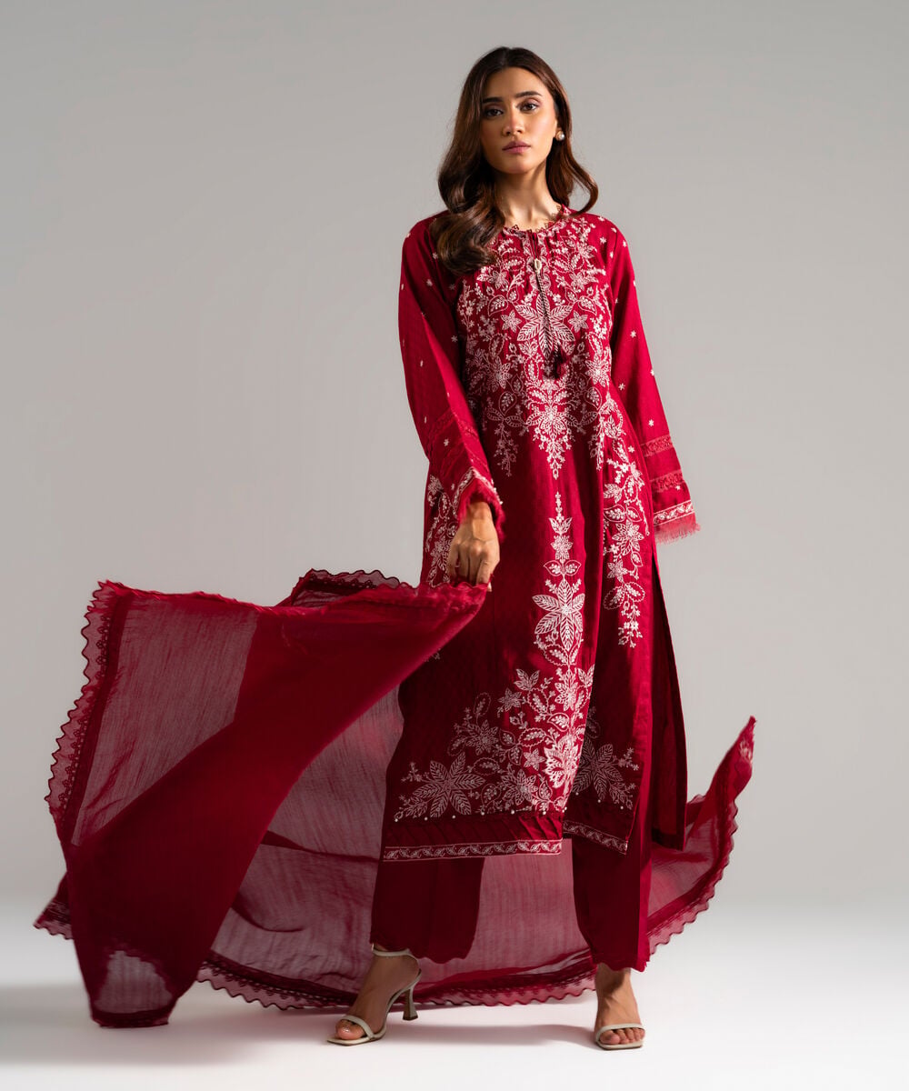 3 Piece - Embroidered Viscose Suit — Sapphire