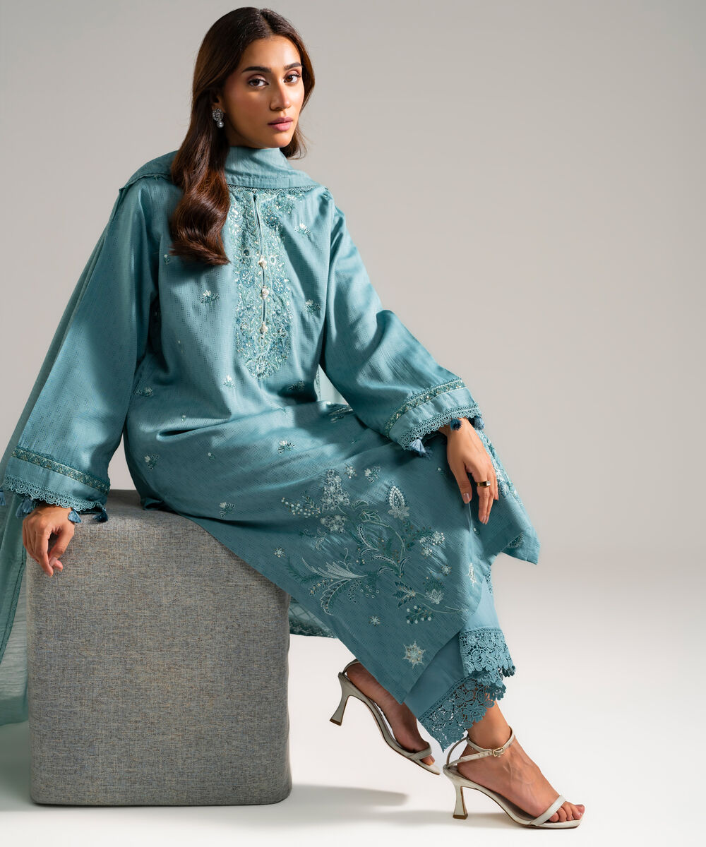 3 Piece - Embroidered Viscose Suit — Sapphire