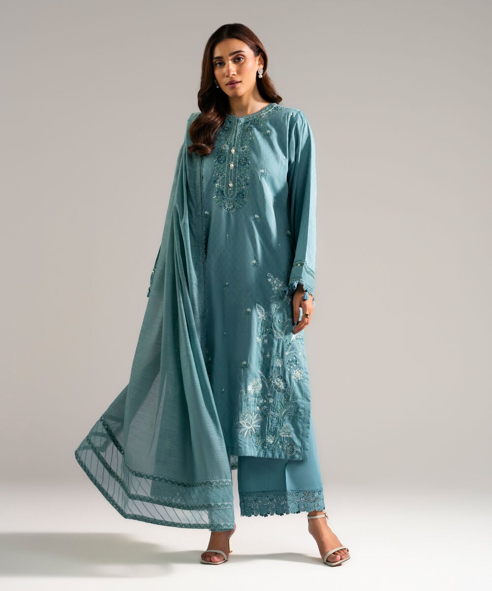 3 Piece - Embroidered Viscose Suit — Sapphire view 3
