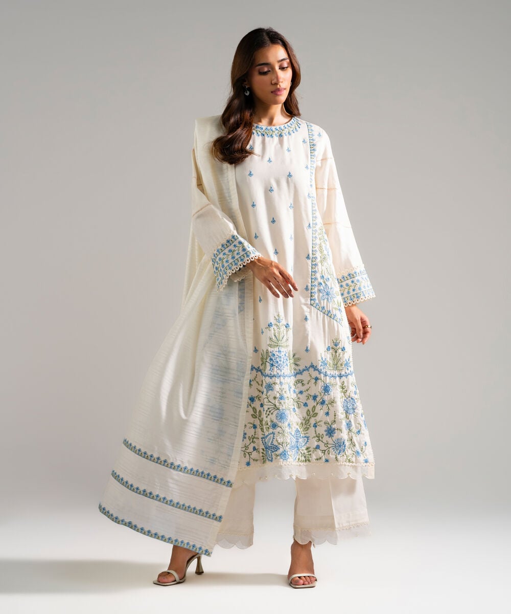 3 Piece - Embroidered Viscose Suit — Sapphire