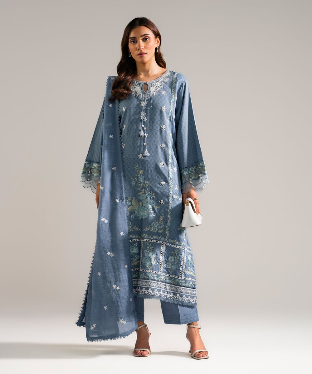 3 Piece - Embroidered Viscose Suit — Sapphire