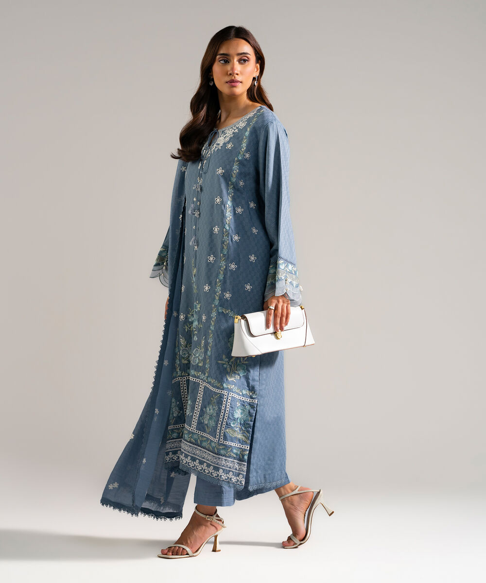3 Piece - Embroidered Viscose Suit — Sapphire view 3