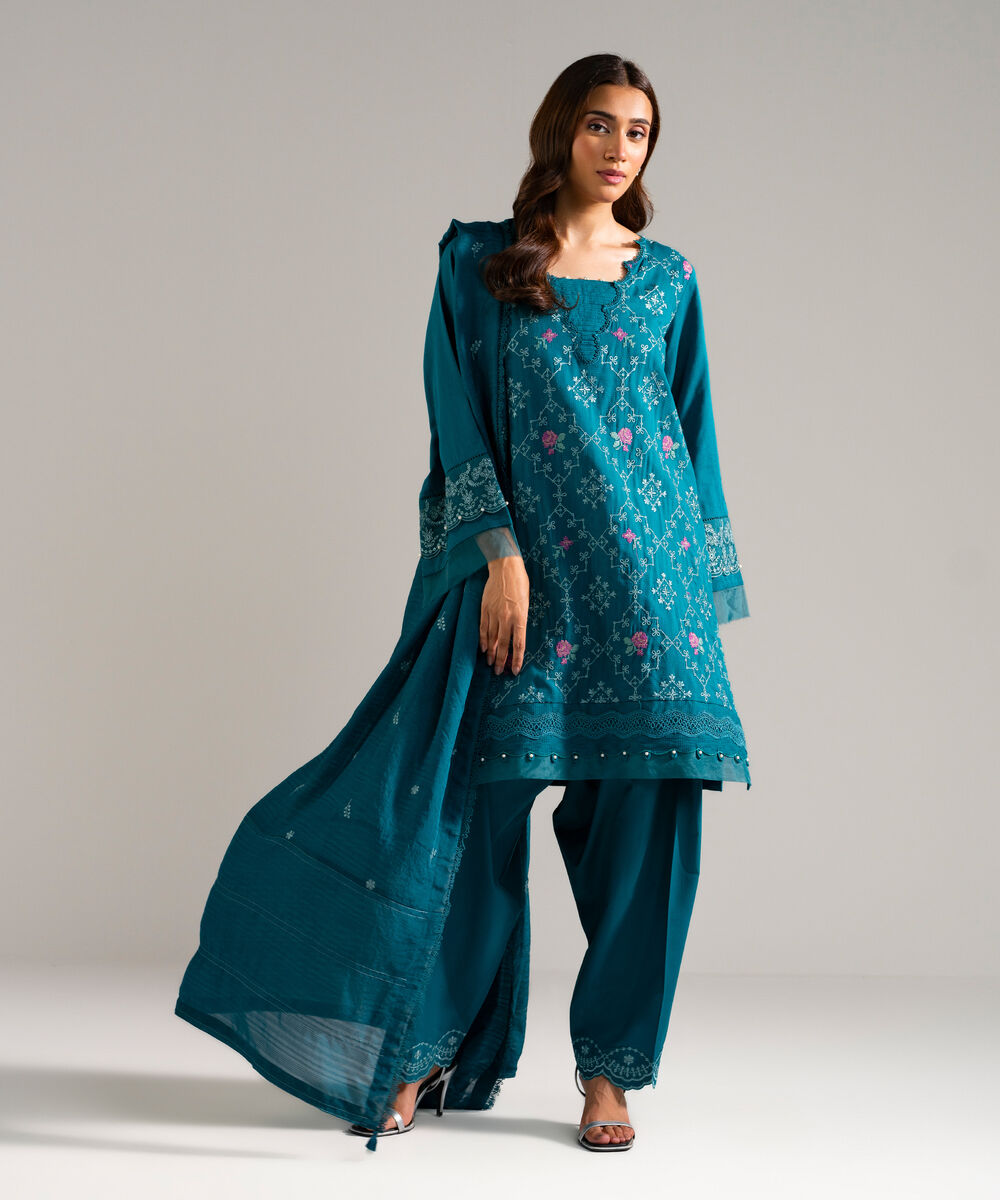 3 Piece - Embroidered Viscose Suit — Sapphire