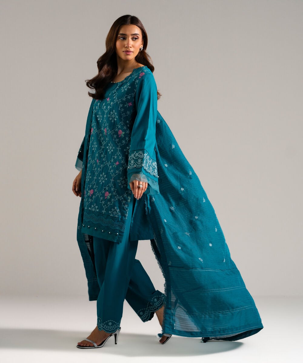 3 Piece - Embroidered Viscose Suit — Sapphire view 3