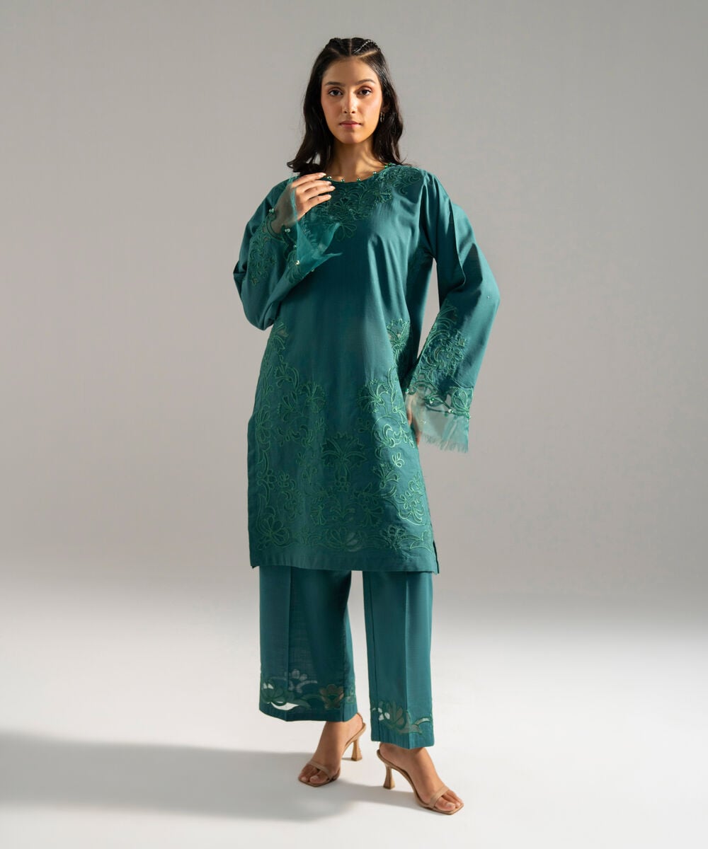 2 Piece - Embroidered Crosshatch Suit — Sapphire
