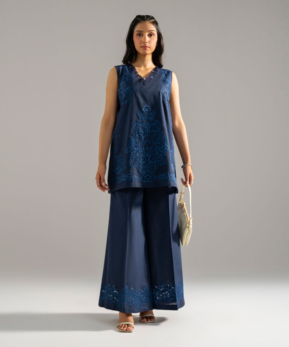 2 Piece - Embroidered Crosshatch Suit — Sapphire