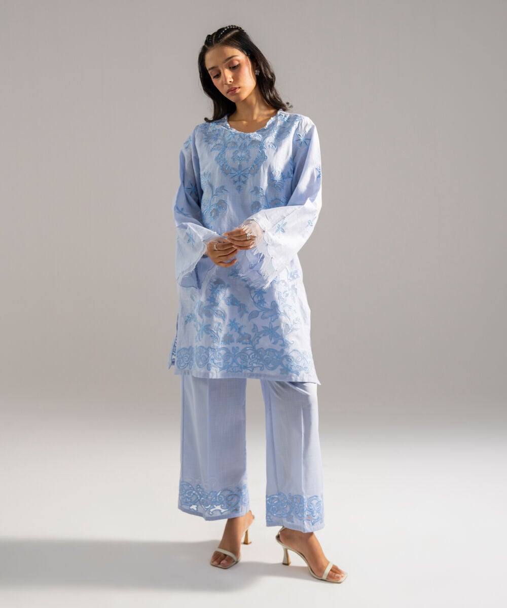 2 Piece - Embroidered Crosshatch Suit — Sapphire