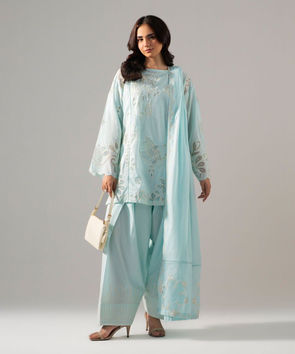 3 Piece - Embroidered Lawn Suit — Sapphire