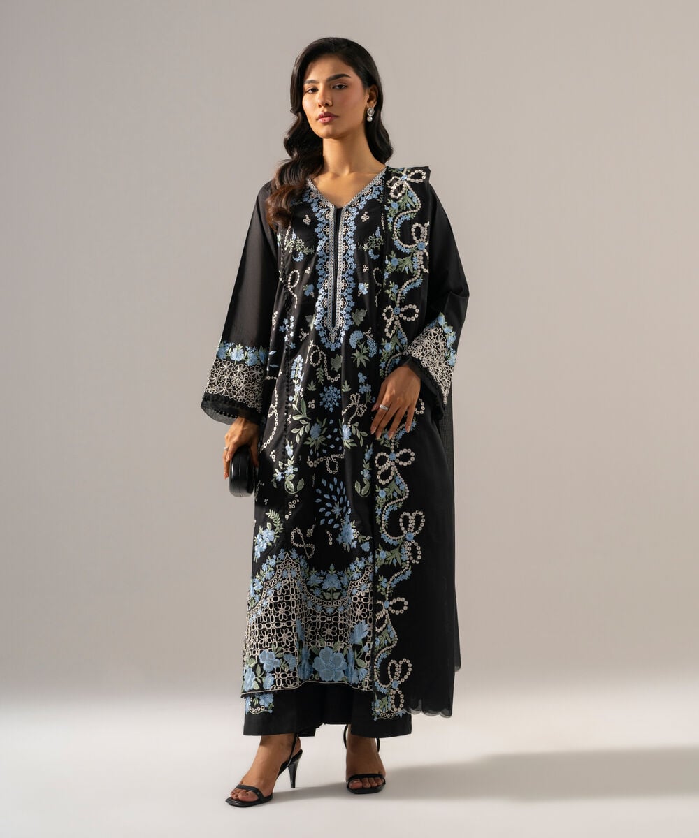 3 Piece - Embroidered Lawn Suit — Sapphire view 3