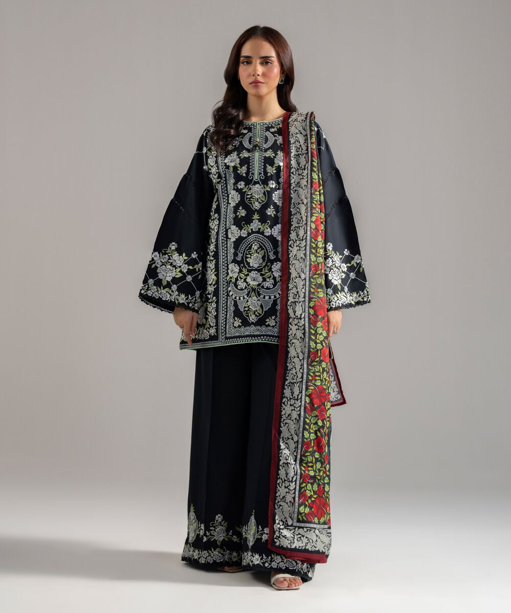 3 Piece - Embroidered Cambric Suit — Sapphire