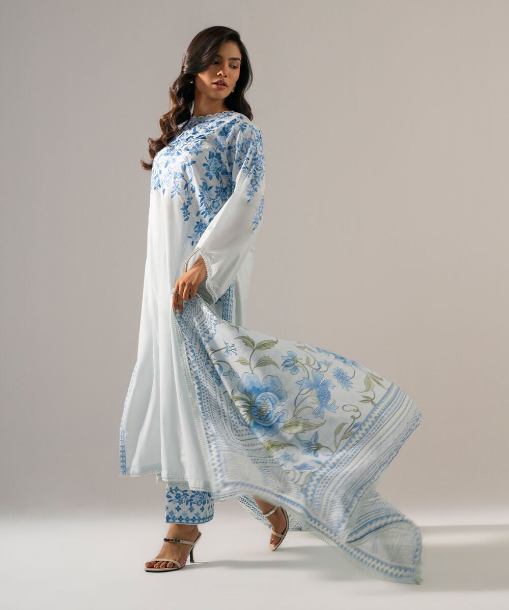 3 Piece - Embroidered Cambric Suit — Sapphire view 3