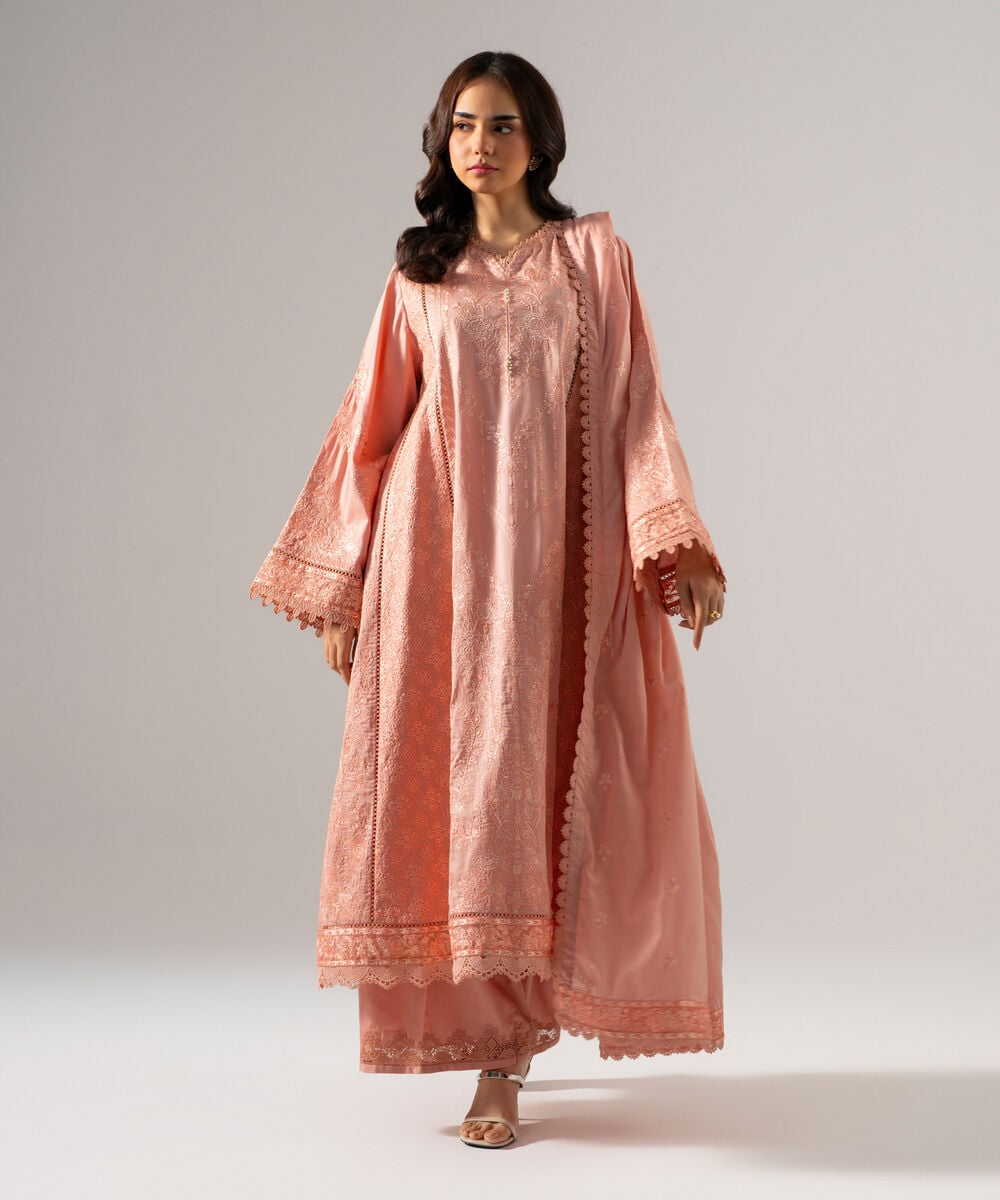 3 Piece - Embroidered Cotton Satin Suit — Sapphire