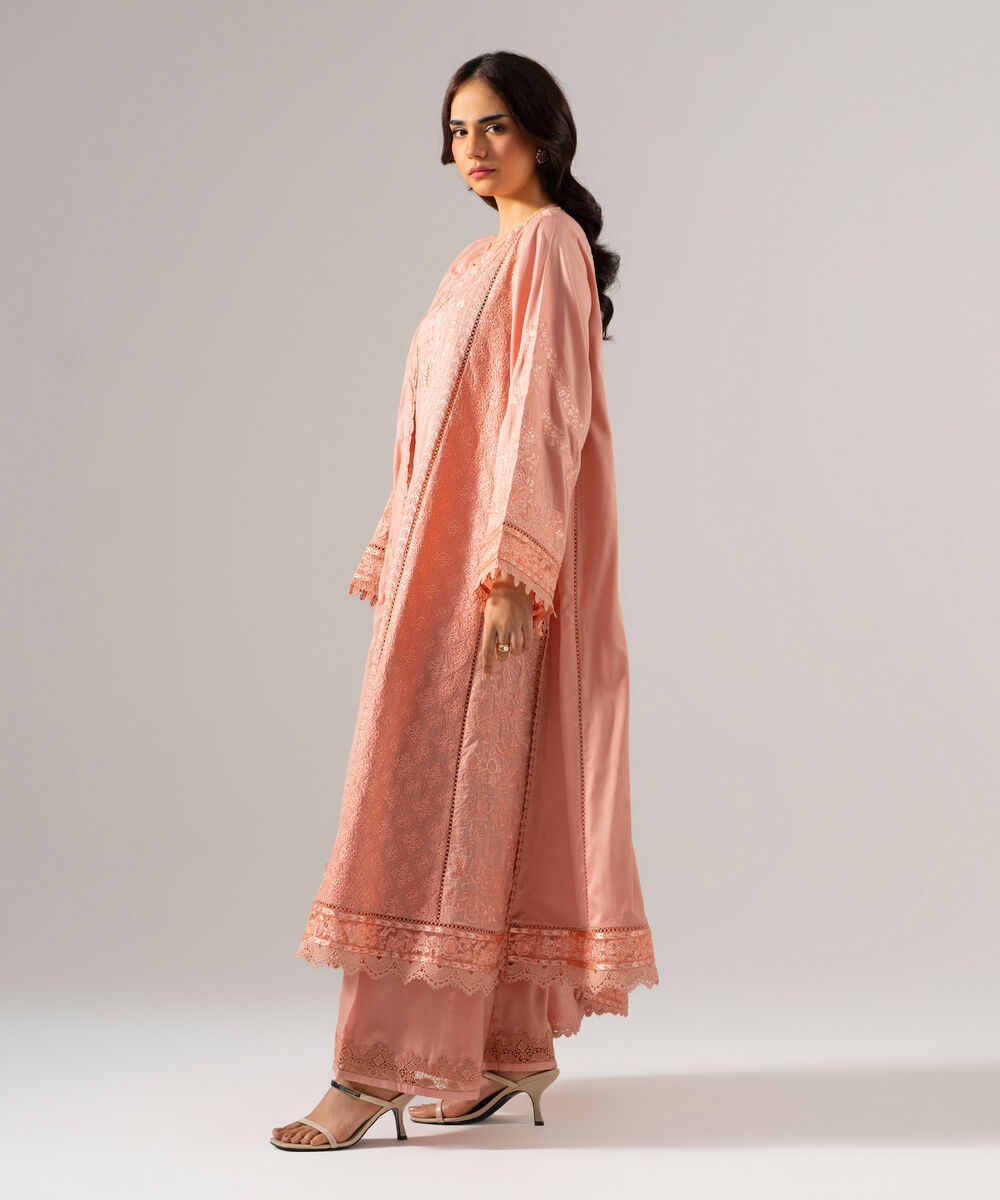 3 Piece - Embroidered Cotton Satin Suit — Sapphire view 3