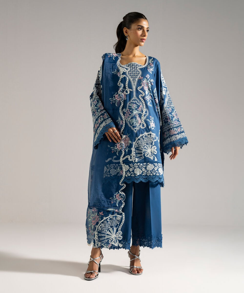 3 Piece - Embroidered Crosshatch Suit — Sapphire