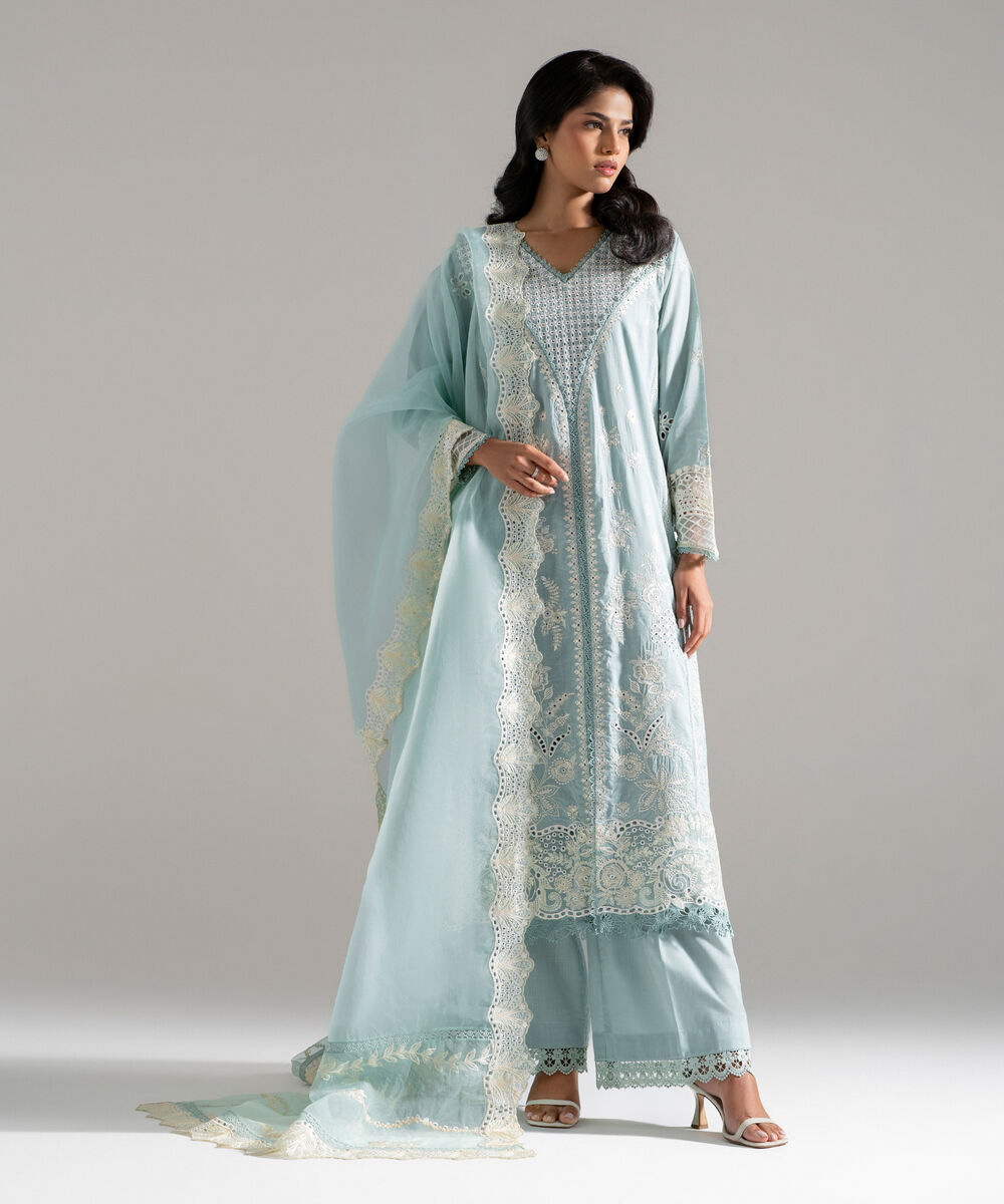 3 Piece - Embroidered Crosshatch Suit — Sapphire