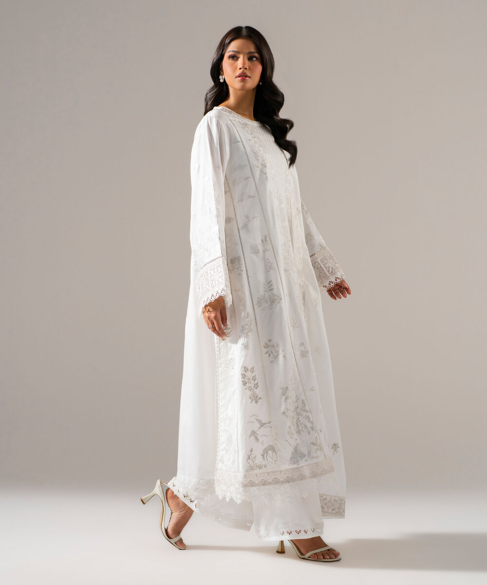 3 Piece - Embroidered Cotton Satin Suit — Sapphire view 3