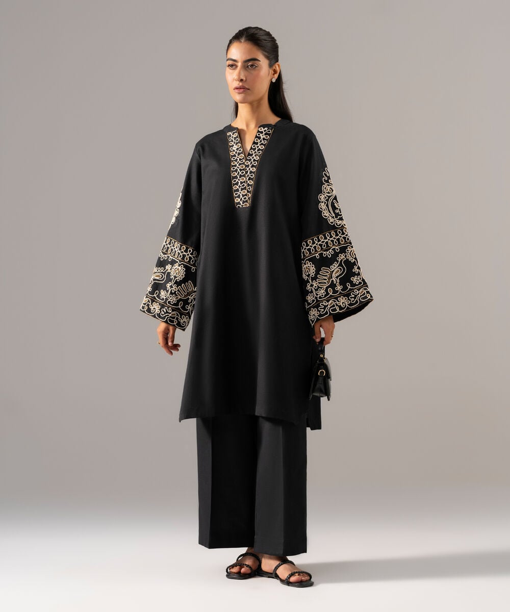 2 Piece - Embroidered Cotton Linen Suit — Sapphire