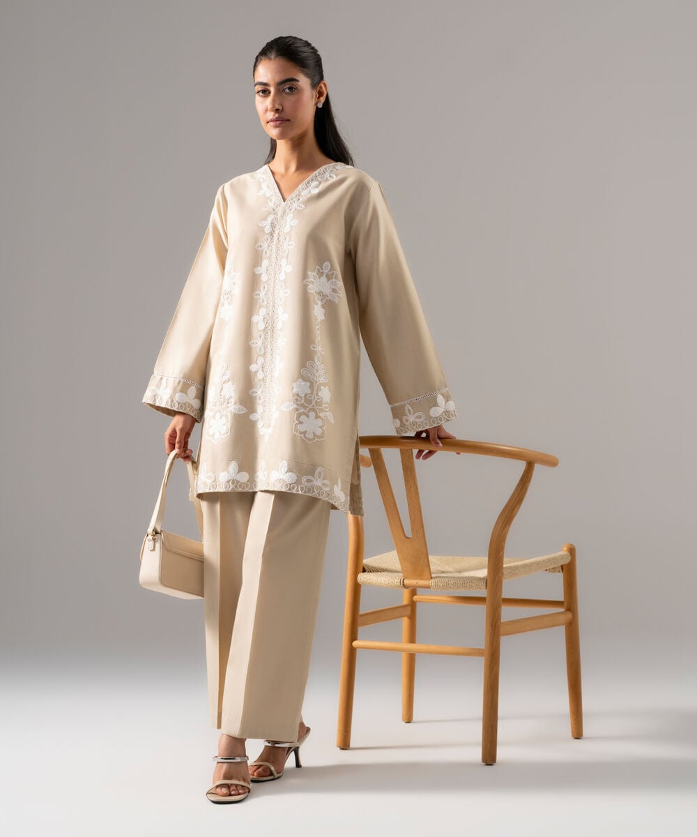 2 Piece - Embroidered Cotton Linen Suit — Sapphire