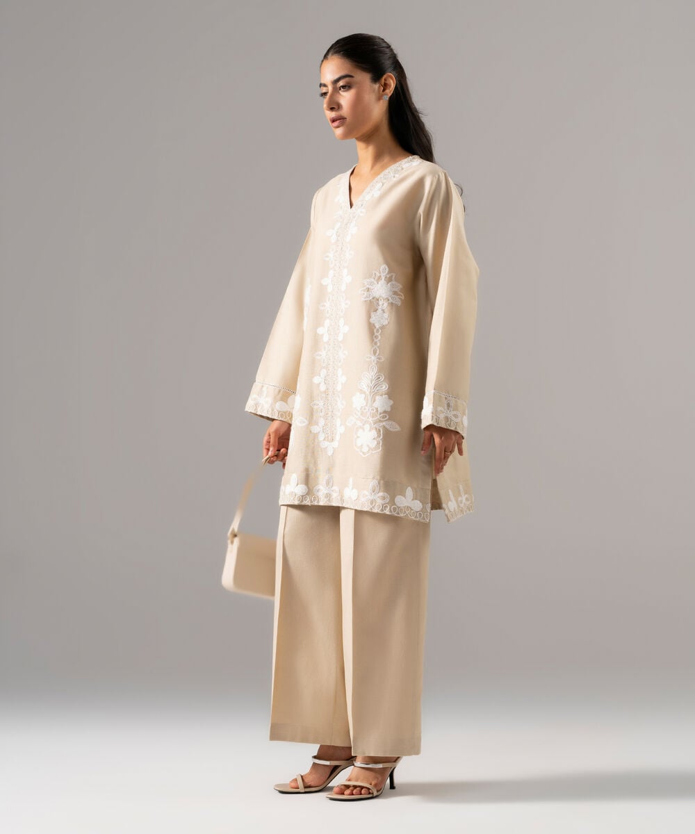 2 Piece - Embroidered Cotton Linen Suit — Sapphire view 3