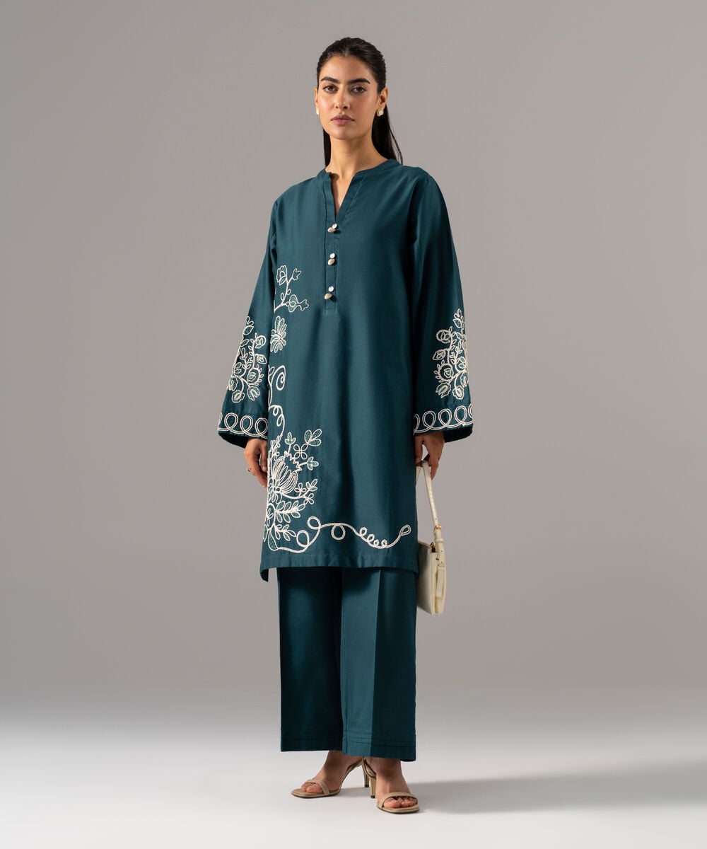 2 Piece - Embroidered Cotton Linen Suit — Sapphire view 3