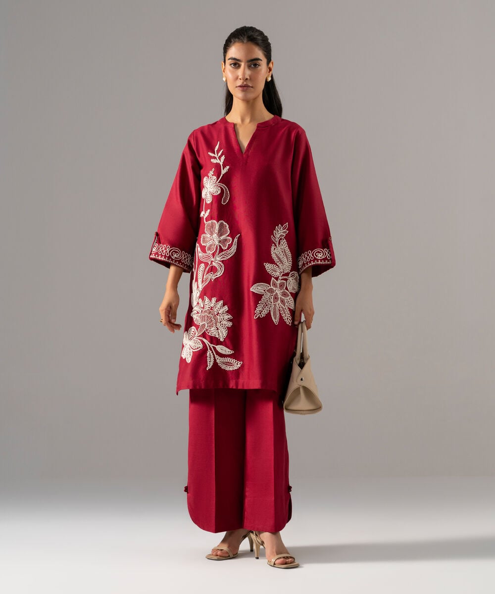 2 Piece - Embroidered Cotton Linen Suit — Sapphire
