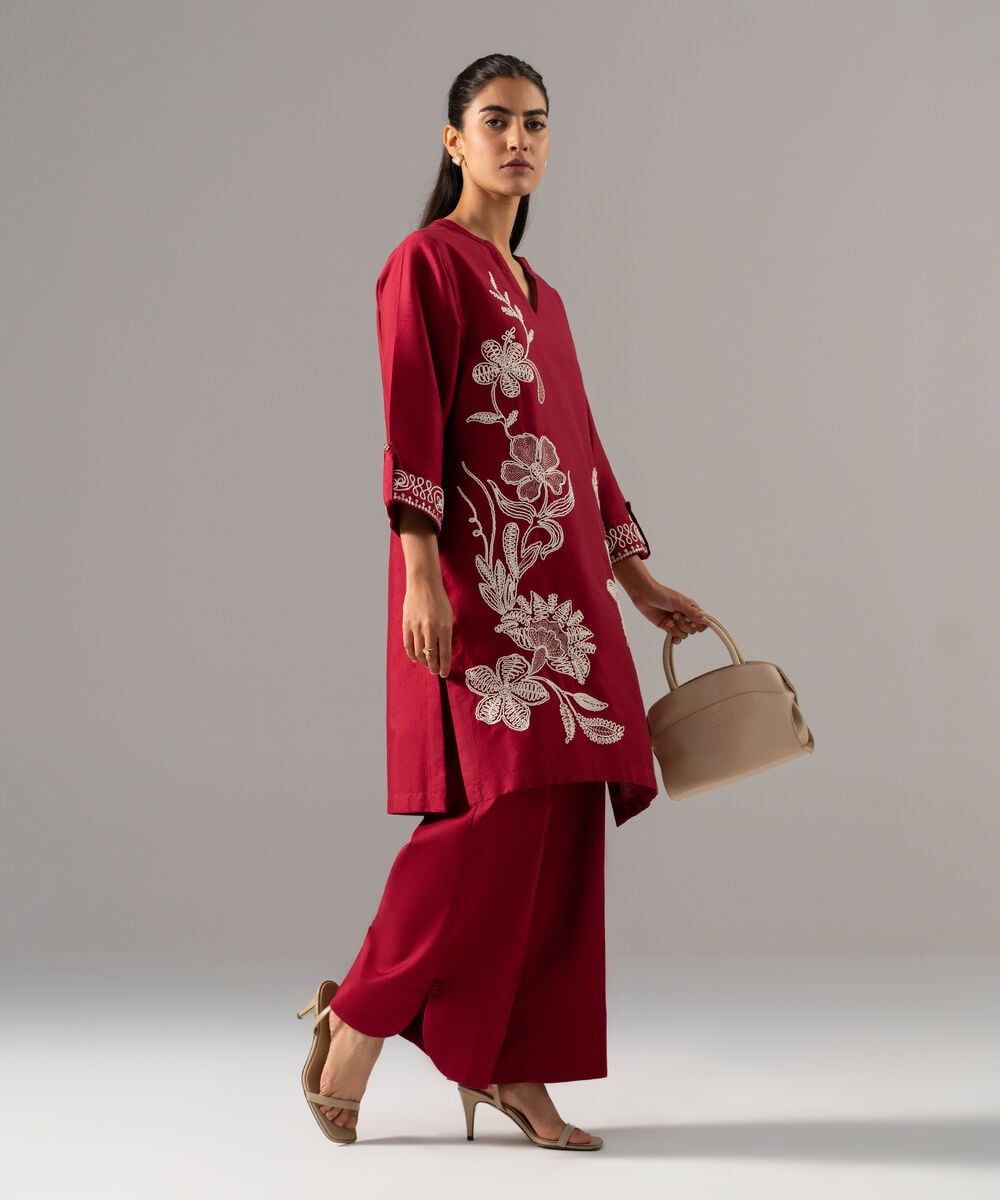 2 Piece - Embroidered Cotton Linen Suit — Sapphire view 3