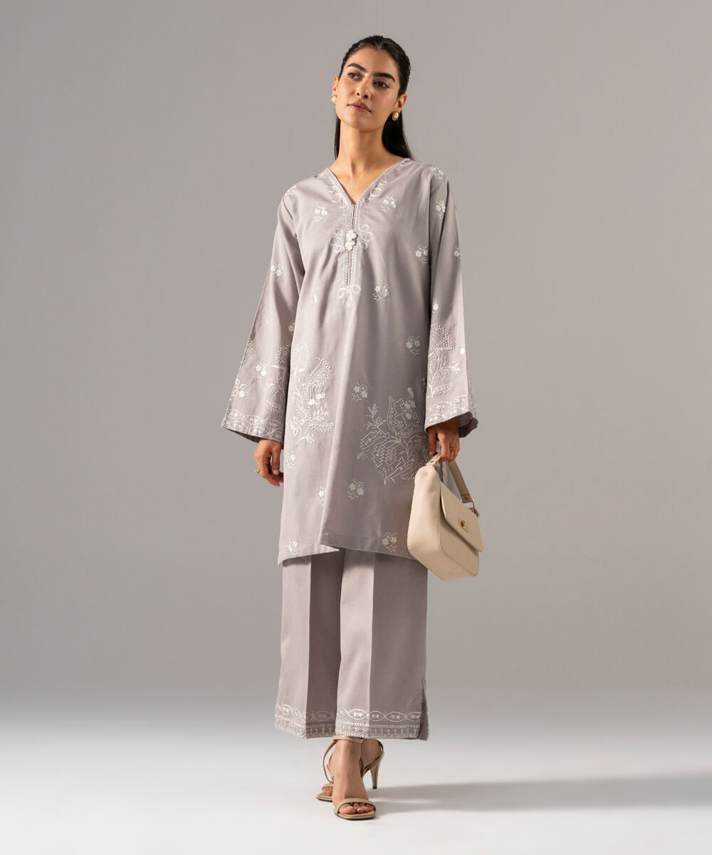2 Piece - Embroidered Cotton Linen Suit — Sapphire