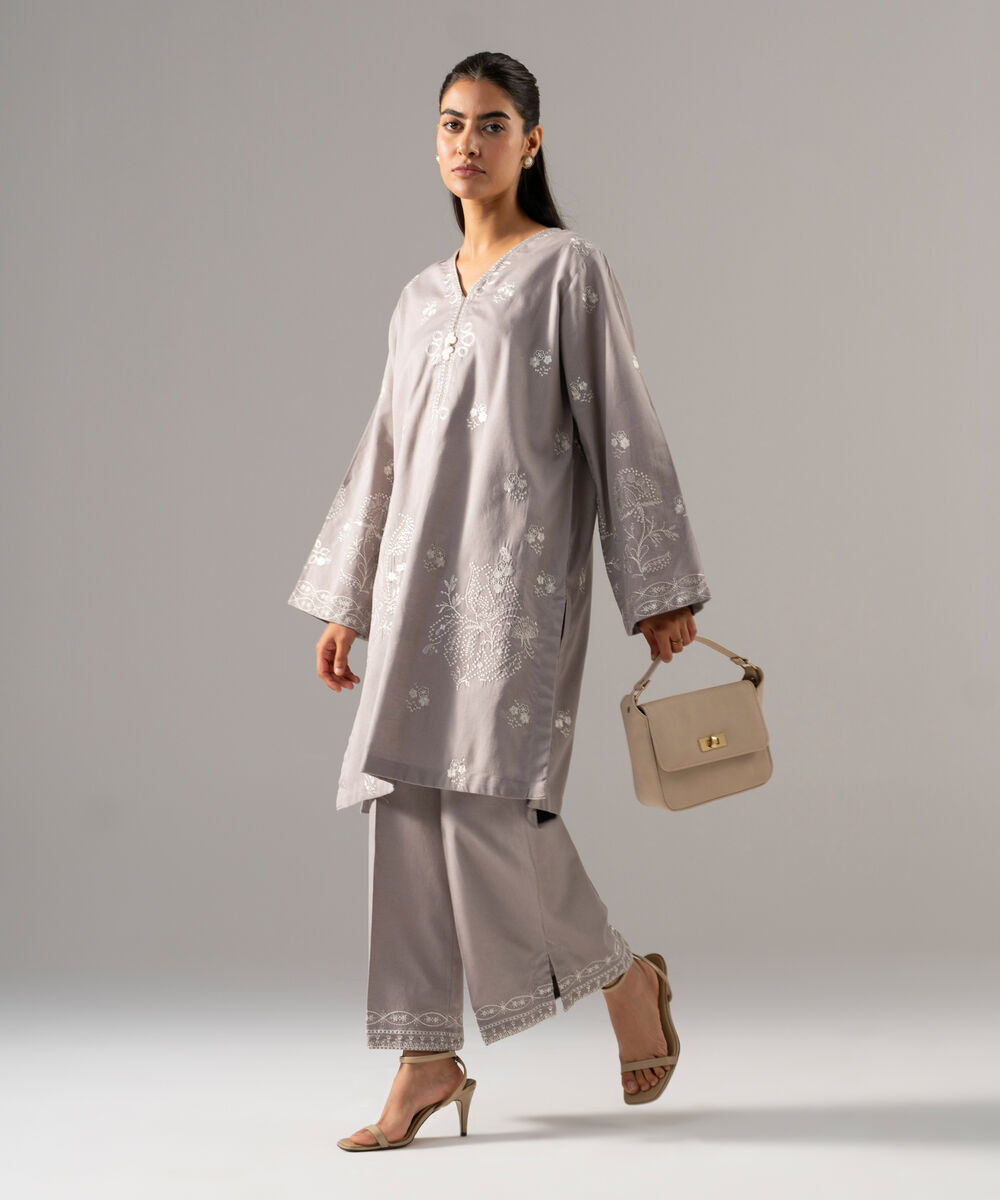2 Piece - Embroidered Cotton Linen Suit — Sapphire view 3