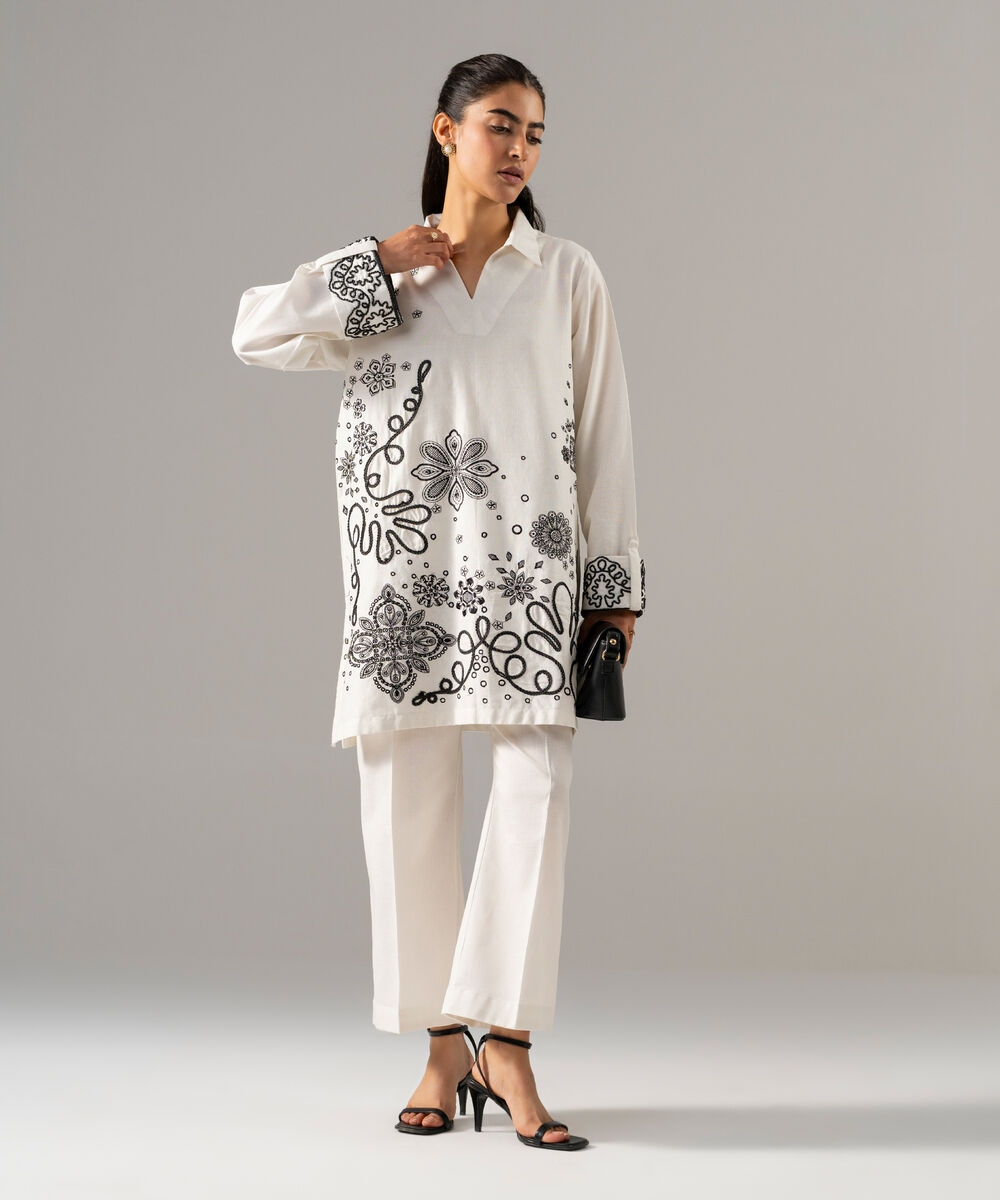 2 Piece - Embroidered Cotton Linen Suit — Sapphire