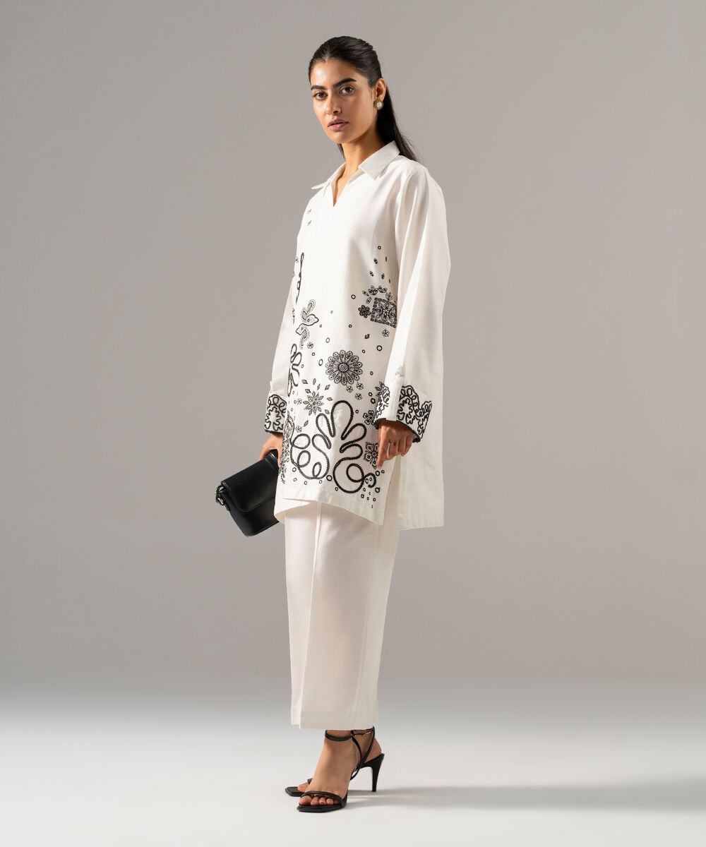 2 Piece - Embroidered Cotton Linen Suit — Sapphire view 3