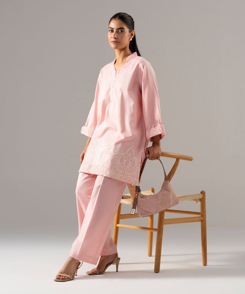 2 Piece - Embroidered Cotton Linen Suit — Sapphire