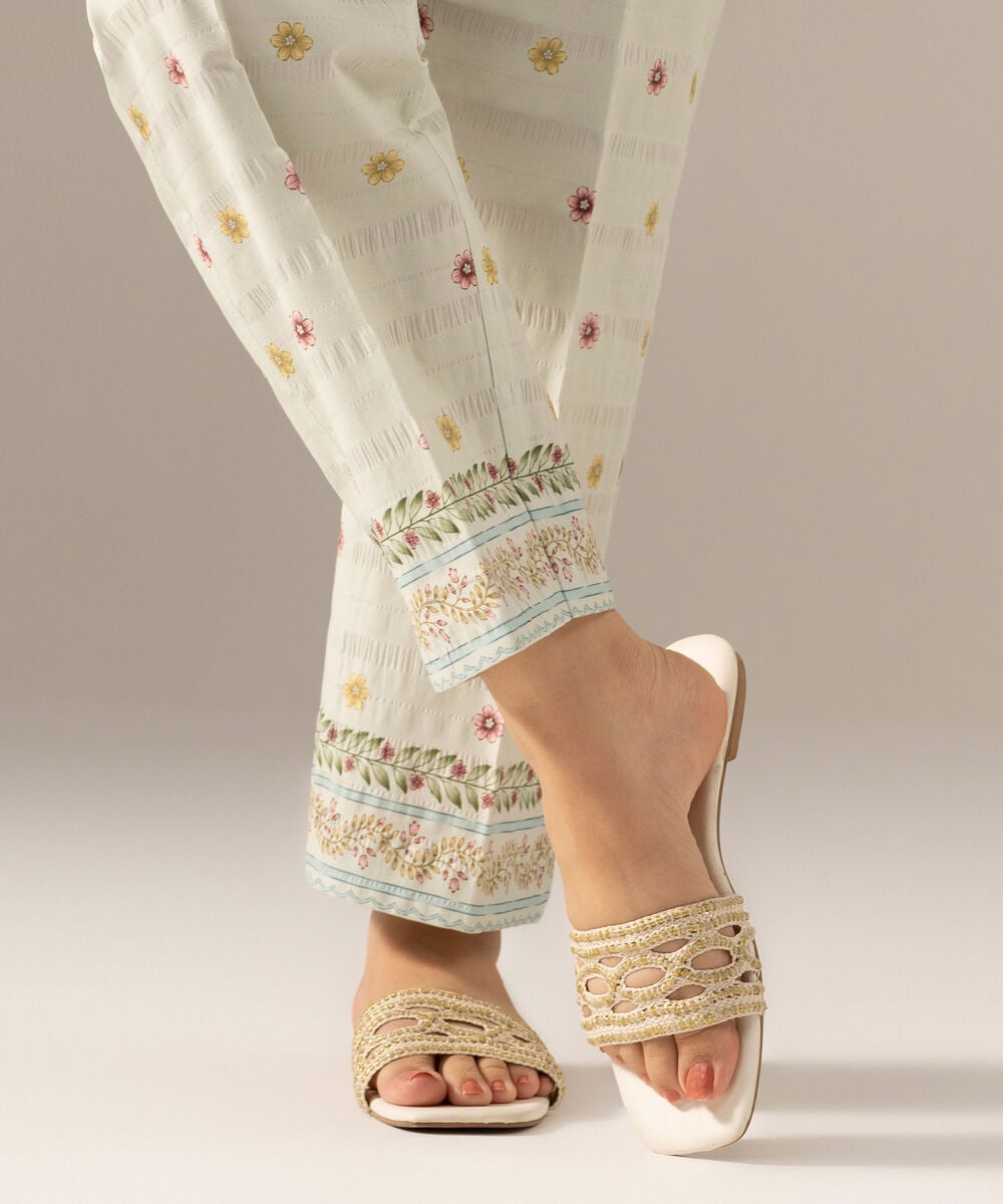 Printed Seersucker Straight Pants โ Sapphire view 3
