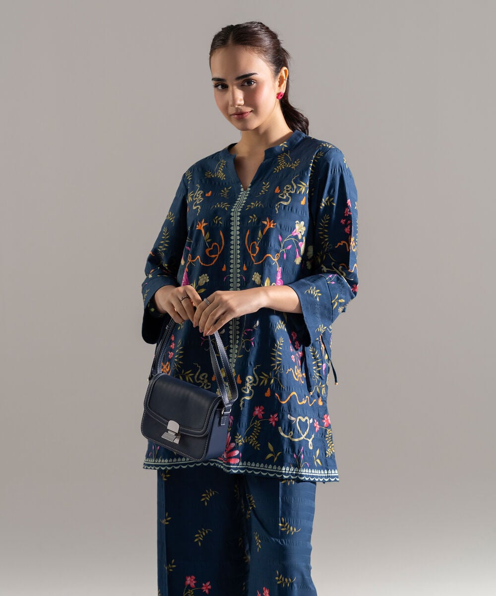 Printed Seersucker Shirt โ Sapphire view 3