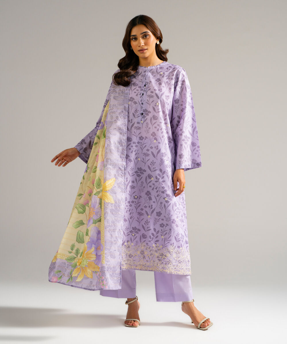 3 Piece - Embroidered Zari Lawn Suit — Sapphire