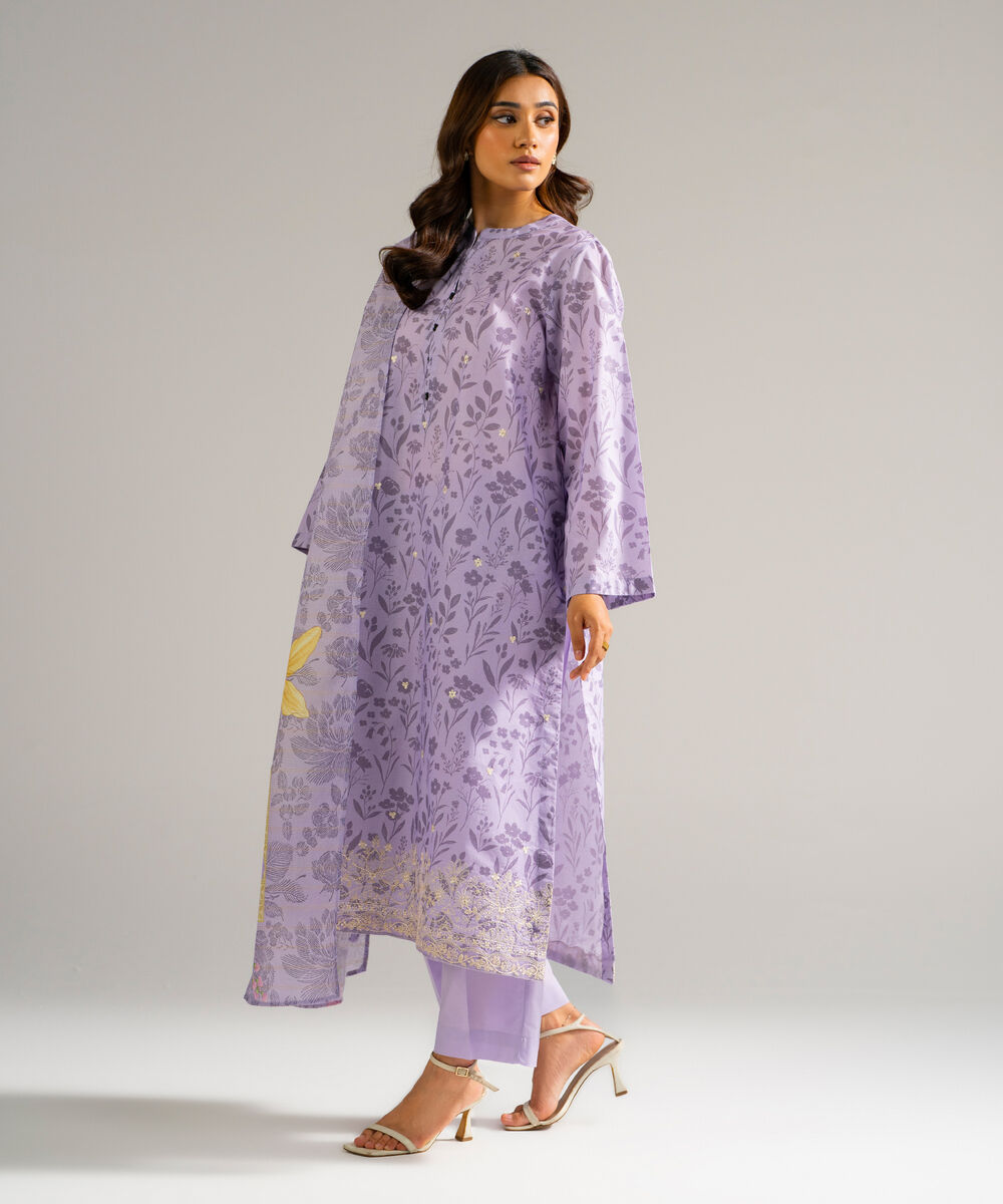 3 Piece - Embroidered Zari Lawn Suit โ Sapphire view 3