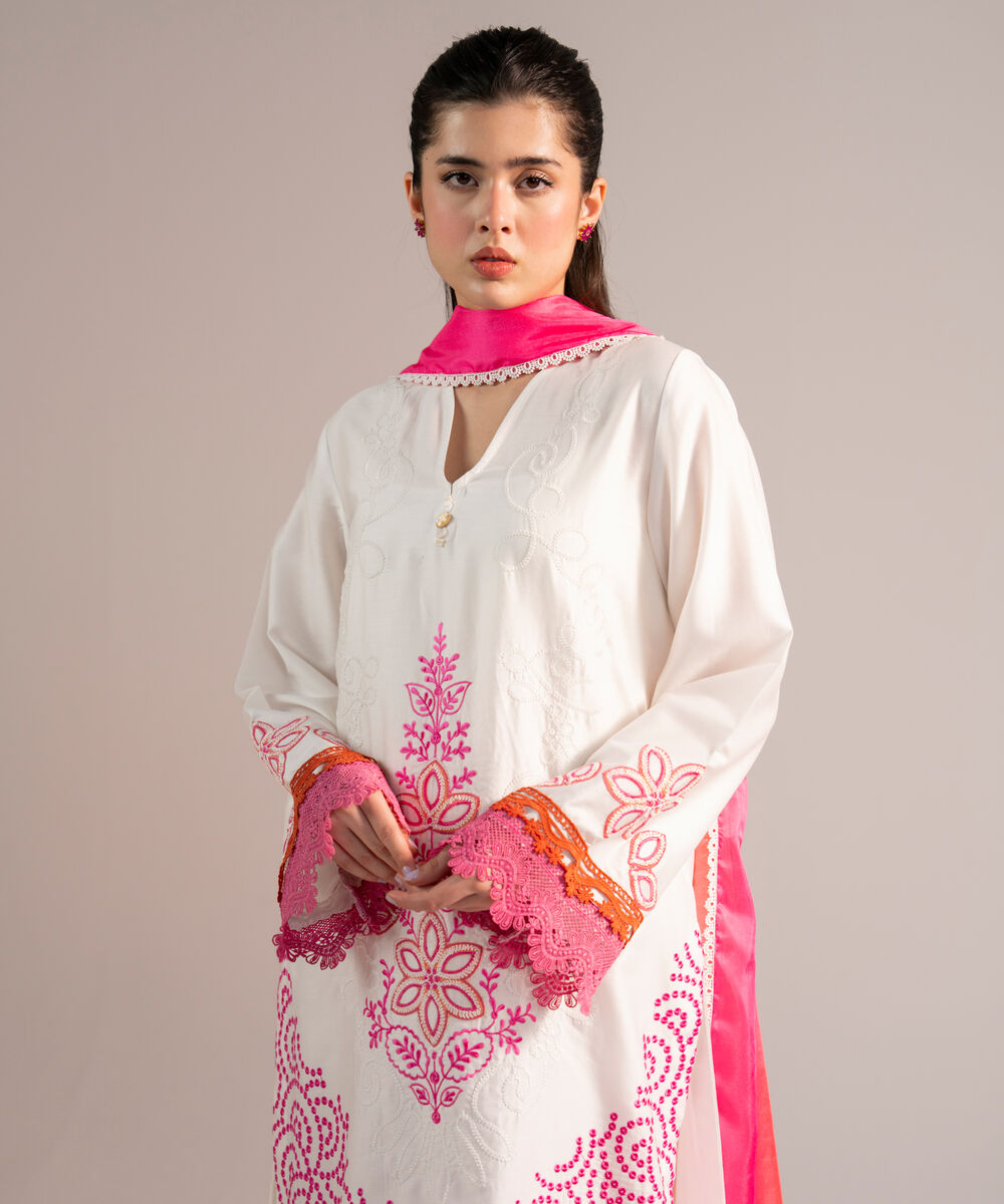 2 Piece - Embroidered Cotton Satin Suit — Sapphire view 3