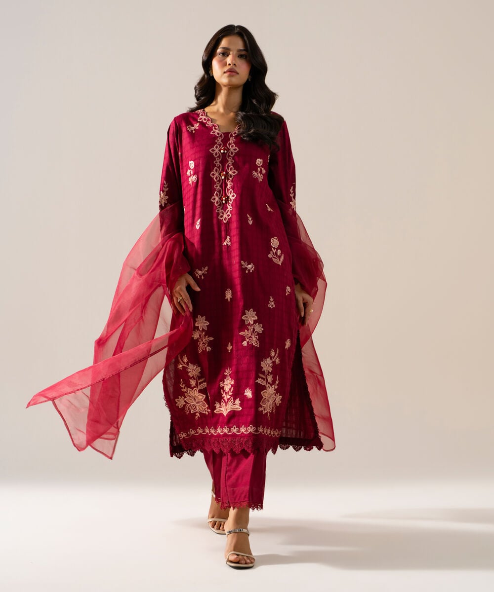 3 Piece - Embroidered Dobby Suit — Sapphire