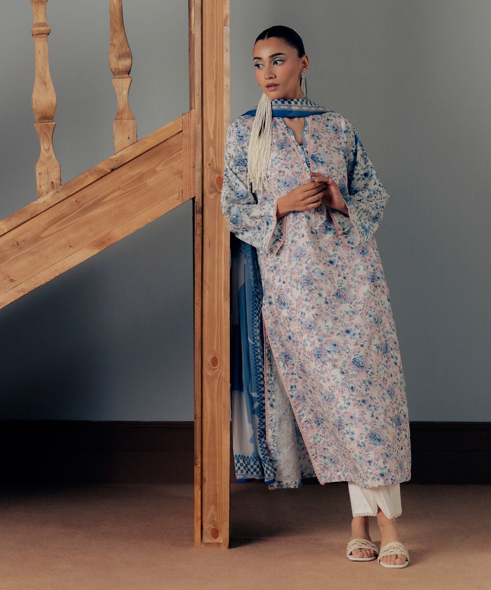 3 Piece - Embroidered Dobby Suit — Sapphire